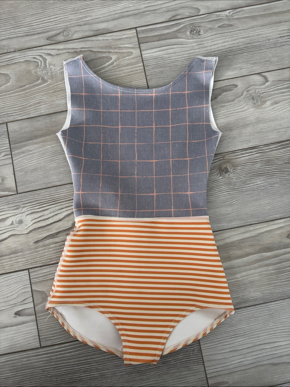 Seea Kids One Piece Swimsuit in Gray and Orange Stripe